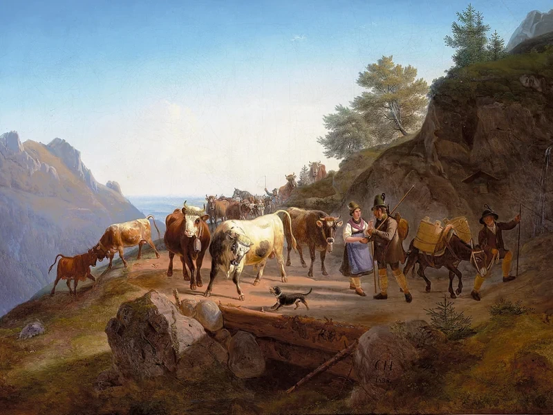 1804-Christian Frederik Carl Holm - Coppia di pastori con le loro mucche - 1838